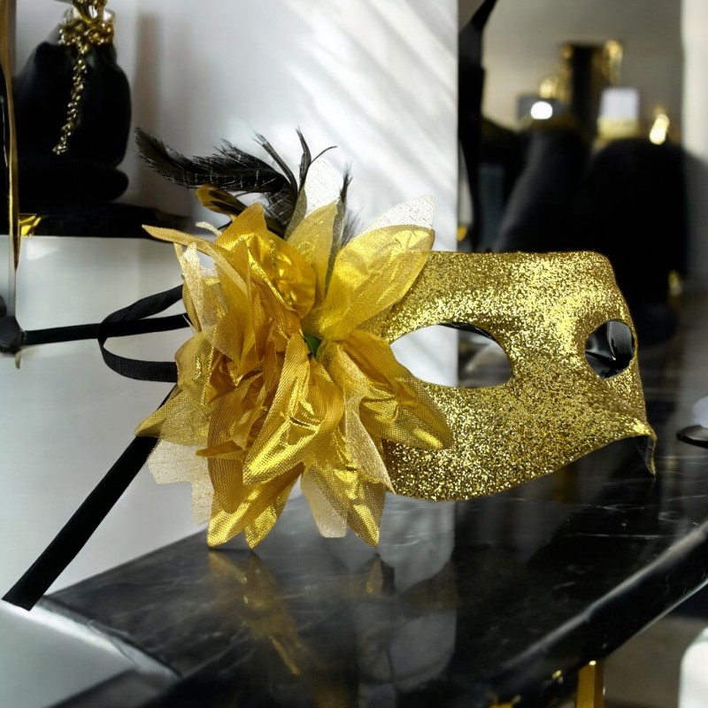 Maska Wenecka Karnawałowa z Brokatem i Piórami