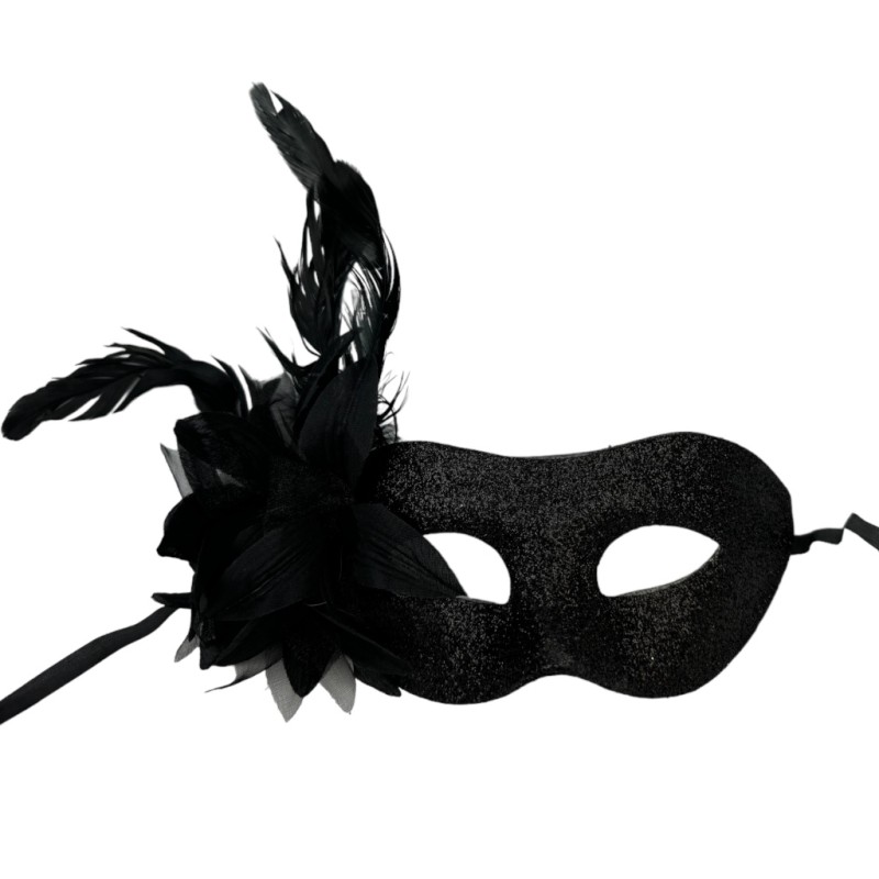 Maska Wenecka Karnawałowa z Brokatem i Piórami