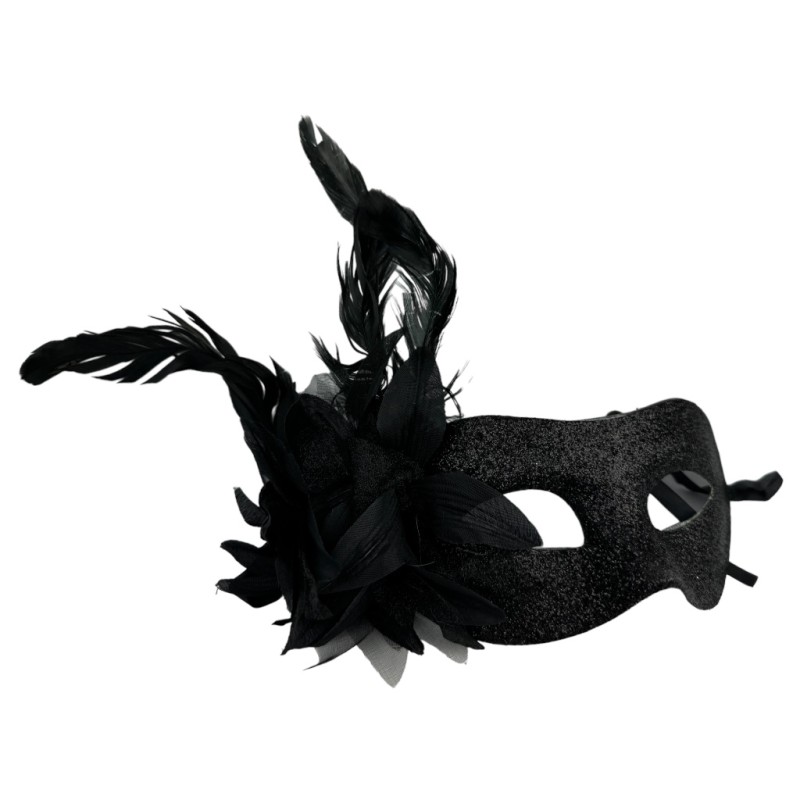 Maska Wenecka Karnawałowa z Brokatem i Piórami