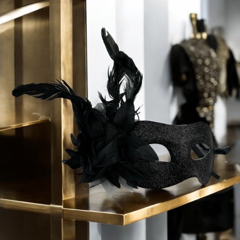 Maska Wenecka Karnawałowa z Brokatem i Piórami