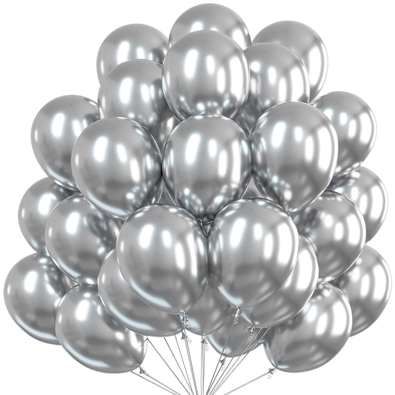 Balony Srebrne lateksowe metaliczne chrom 12 cali 30cm