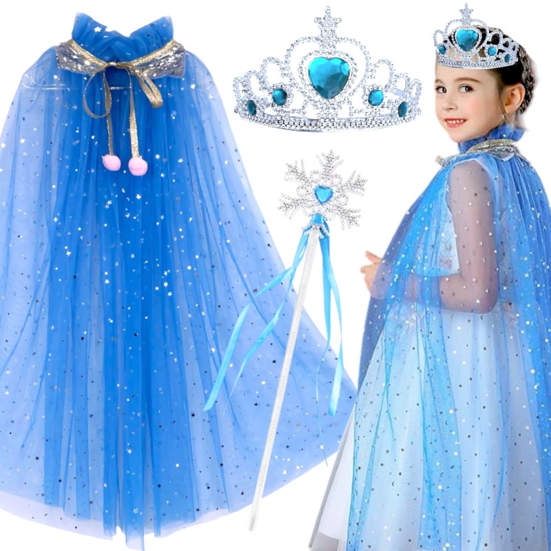 Peleryna Tiulowa Niebieska z Koroną i Różdżką