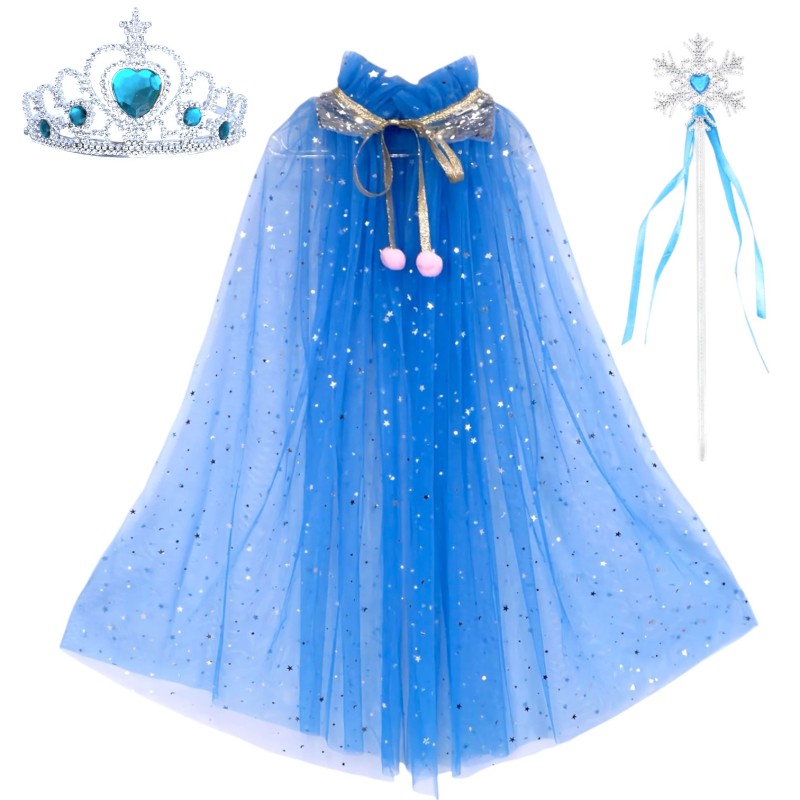 Peleryna Tiulowa Niebieska z Koroną i Różdżką