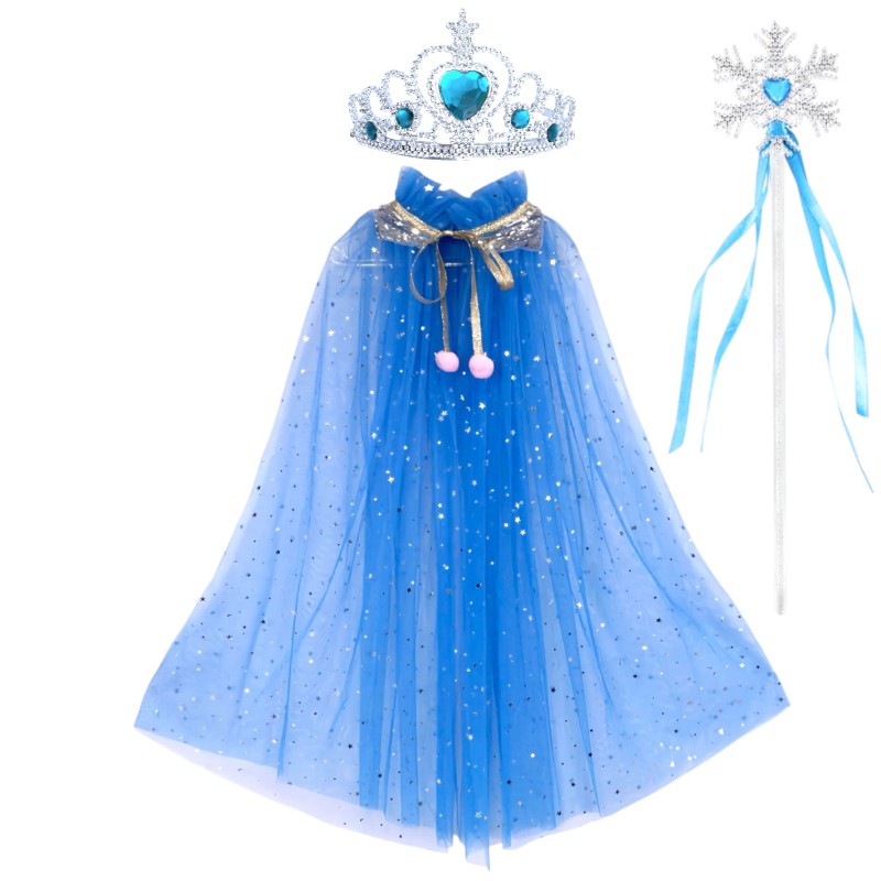 Peleryna Tiulowa Niebieska z Koroną i Różdżką