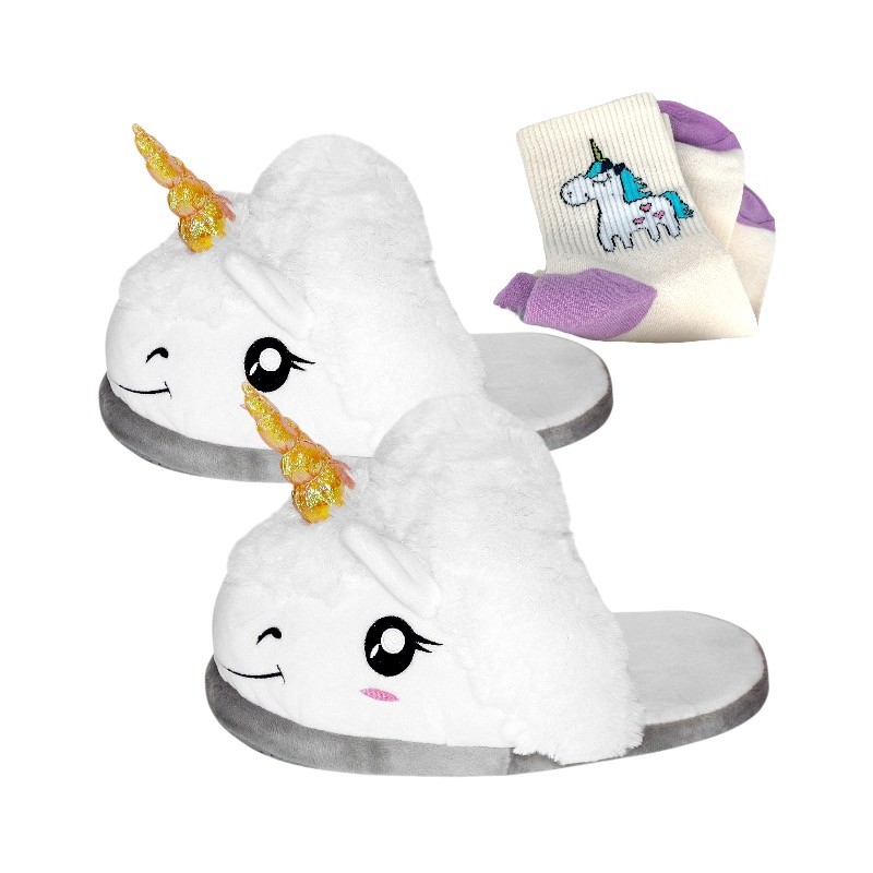 Kapcie ze skarpetkami Kigurumi Jednorozec