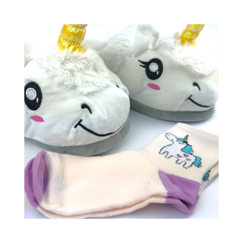 Kapcie ze skarpetkami Kigurumi Jednorozec