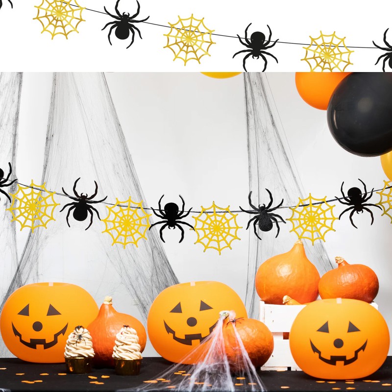 Girlanda Halloween Pająki i pajęczyny złoto-czarna 220cm