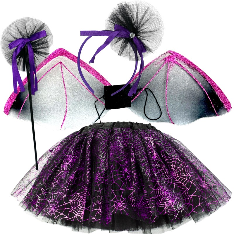 Strój Nietoperza na Halloween Fioletowe Tutu Pajęczyna