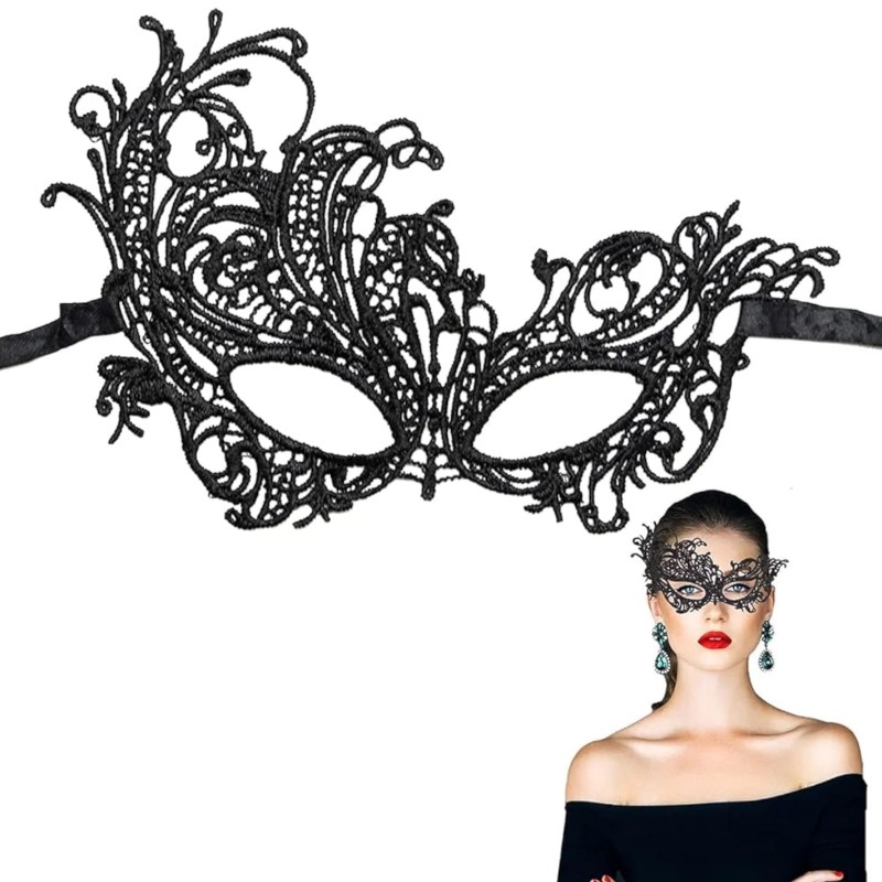 Czarna Maska Koronkowa Mroczna Elegancja Halloween