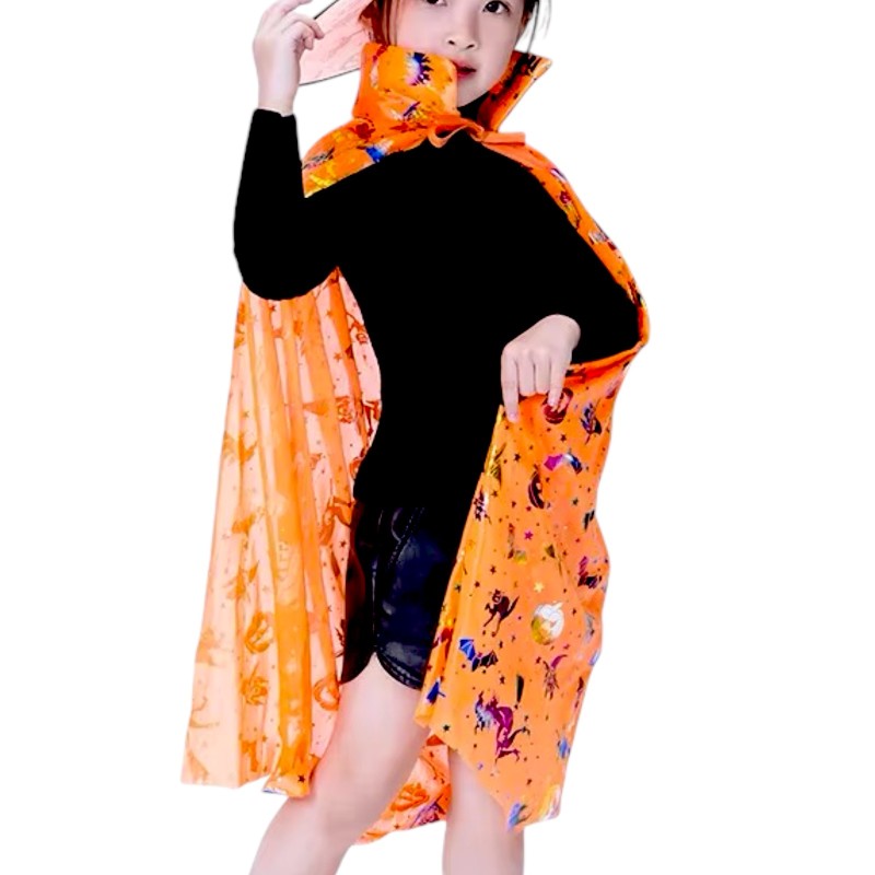 Peleryna Czarodzieja Czarownicy Pomarańczowa Halloween 80cm