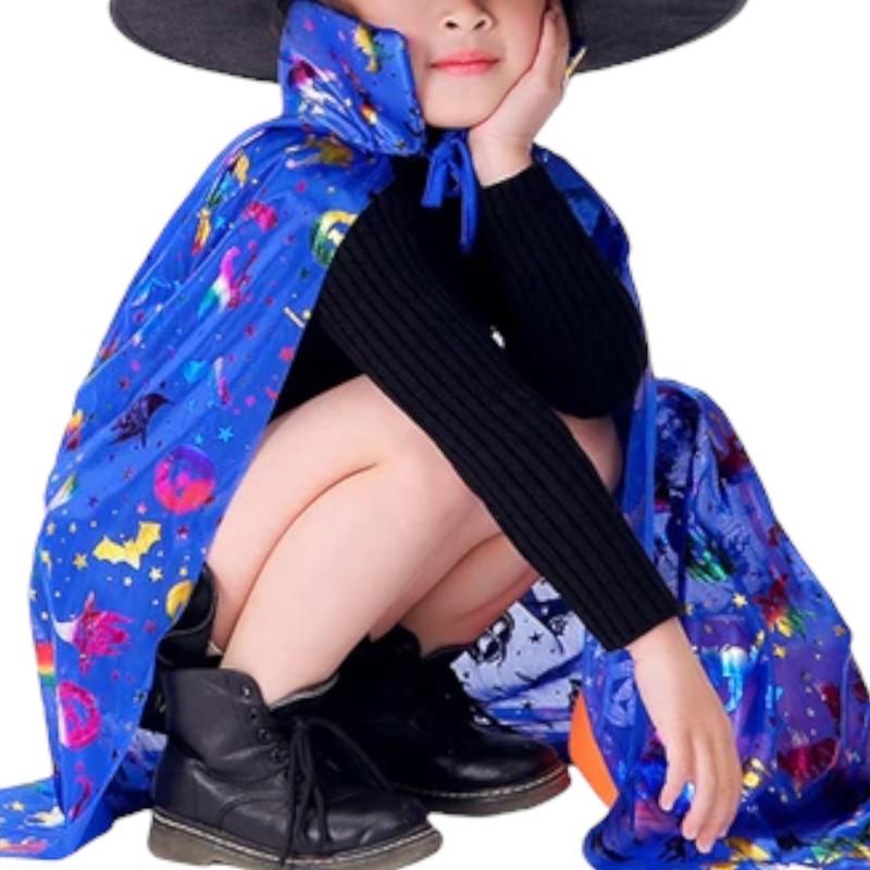 Dziecięca peleryna czarodziejki - niebieska Halloween 80cm