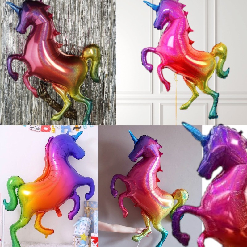 Gigantyczny Balon foliowy tęczowy jednorożec 135cm Unicorn
