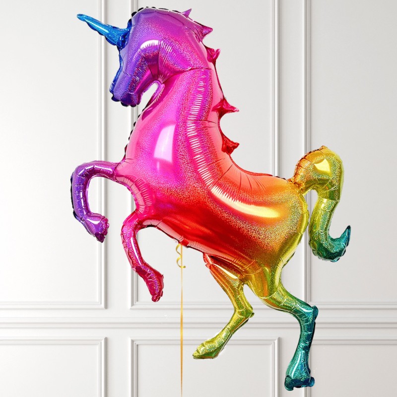 Gigantyczny Balon foliowy tęczowy jednorożec 135cm Unicorn