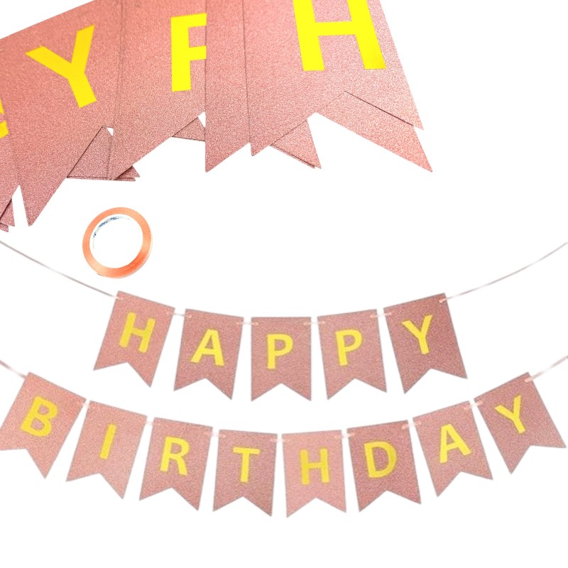 Rose gold Girlanda urodziny napis happy birthday złote litery