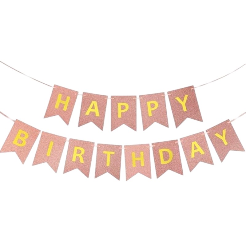 Rose gold Girlanda urodziny napis happy birthday złote litery