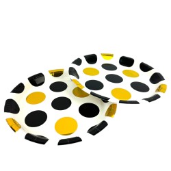 Talerzyki papierowe jednorazowe 18cm w czarne i złote kropki 10szt