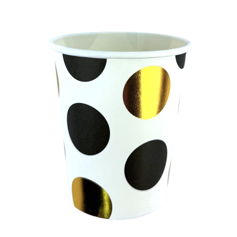 Kubeczki papierowe jednorazowe w czarne i złote kropki 10szt