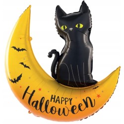 Balon foliowy Czarny Kot Księżyc Happy Halloween