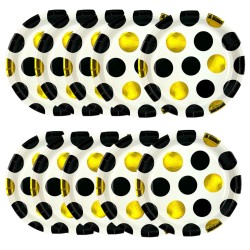 Zestaw Papierowych Talerzyków i Kubeczków w Złote i Czarne Kropki 20szt