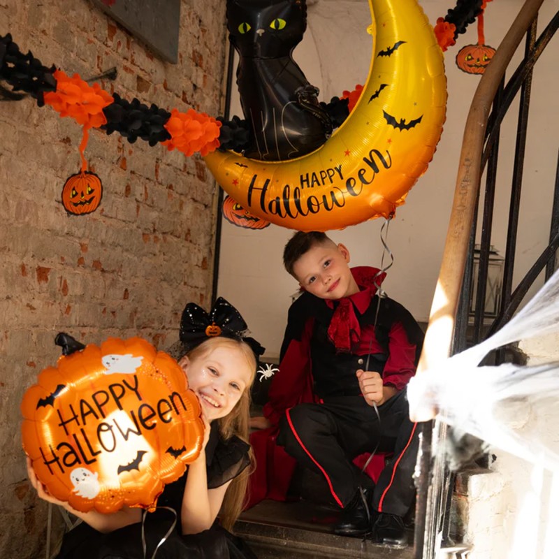 Balon foliowy Czarny Kot Księżyc Happy Halloween