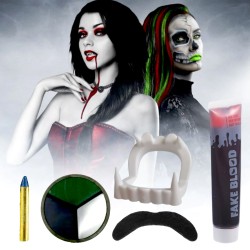 Zestaw do Makijażu Halloween Krew Zęby Wąsy farbki do twarzy