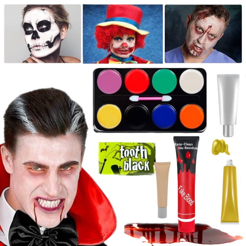 Zestaw do Makijażu Halloween 8 Farb Sztuczna krew Zmywalny Wodą