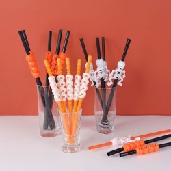 Halloweenowe Słomki z Dyniami Zestaw 5 sztuk Dynia