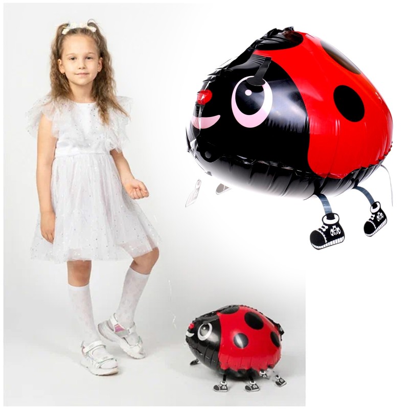 Balon Foliowy Biedronka z Nóżkami i Smyczą – Spacerowy Balon