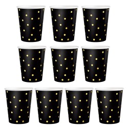 Czarne kubeczki papierowe 250ml w złote konfetti 10szt