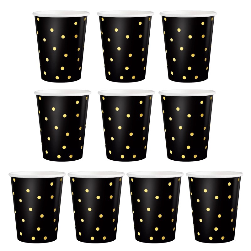 Czarne kubeczki papierowe 250ml w złote konfetti 10szt
