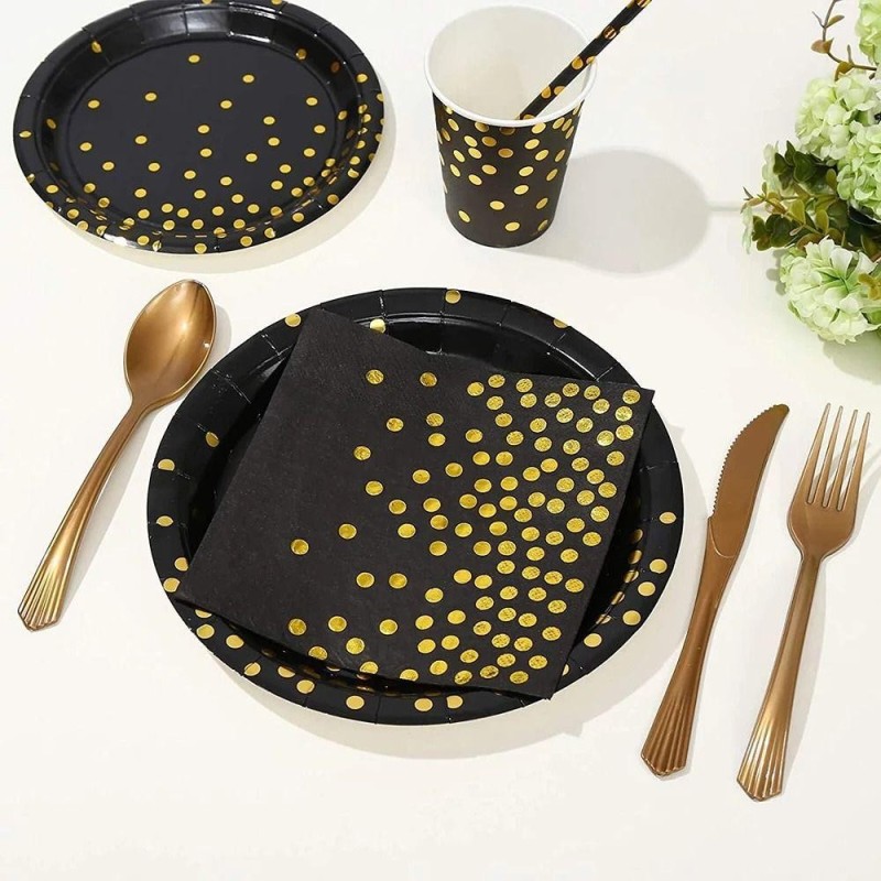 Czarne kubeczki papierowe 250ml w złote konfetti 10szt