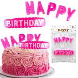 Rozowe Świeczki napis Happy...