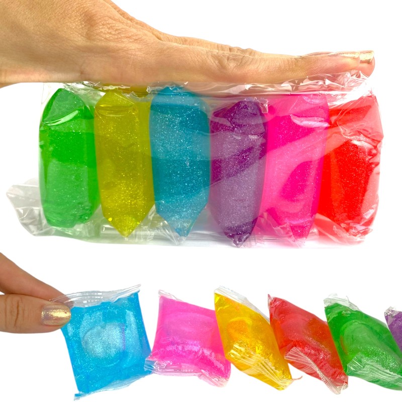 Slime glitter zestaw 6 kolorów w saszetkach masa plastyczna