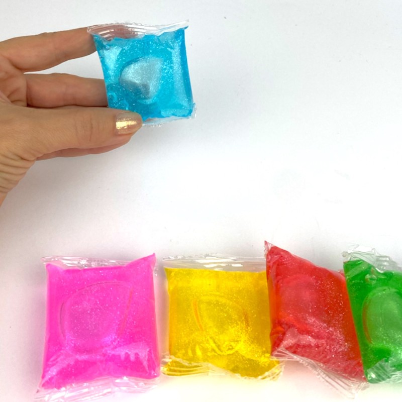 Slime glitter zestaw 6 kolorów w saszetkach masa plastyczna