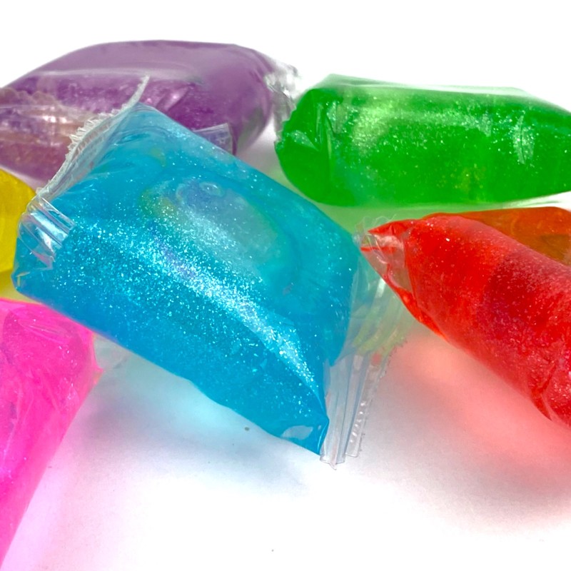 Slime glitter zestaw 6 kolorów w saszetkach masa plastyczna