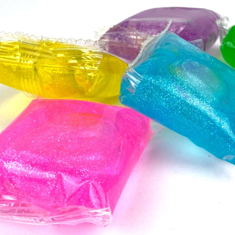 Slime glitter zestaw 6 kolorów w saszetkach masa plastyczna