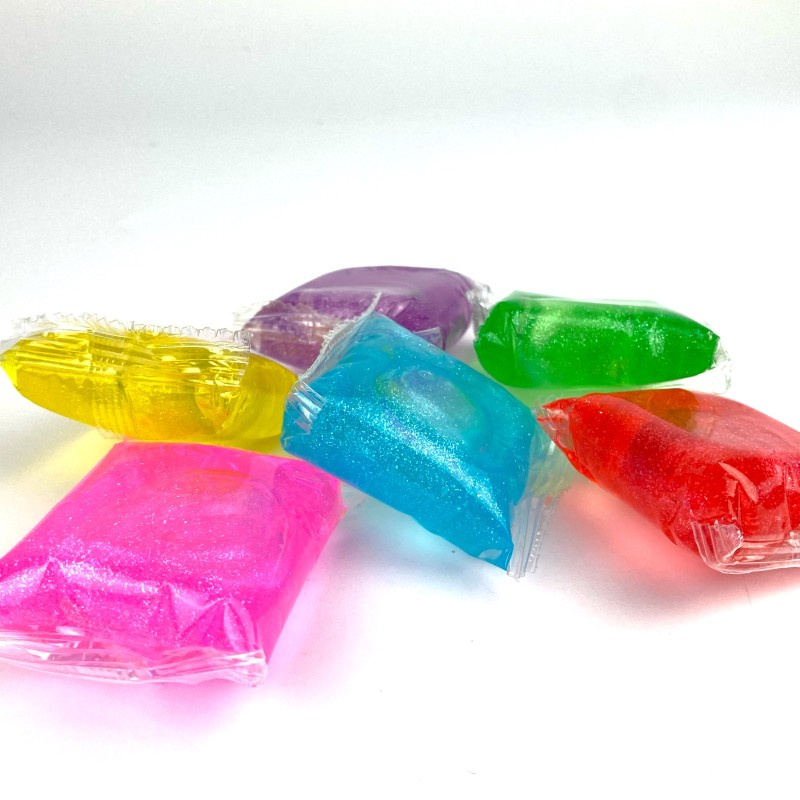 Slime glitter zestaw 6 kolorów w saszetkach masa plastyczna