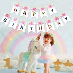 Girlanda Happy Birthday Jednorożec z opaską baner balony konfetti