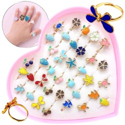 Pierścionki dziecięce emaliowane z regulacją 36 szt.