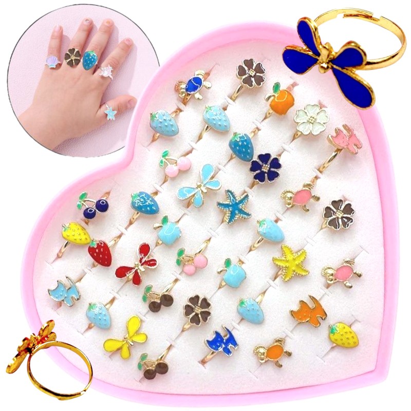 Pierścionki dziecięce emaliowane z regulacją 36 szt.