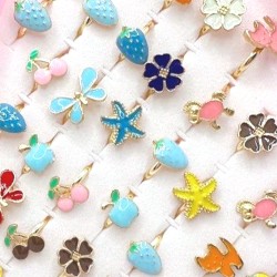 Pierścionki dziecięce emaliowane z regulacją 36 szt.