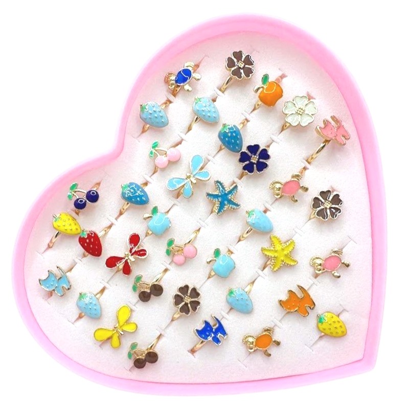 Pierścionki dziecięce emaliowane z regulacją 36 szt.