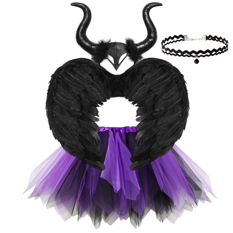 Zestaw Cosplay Cruella Maleficent Diabeł z Rogami Tutu Choker