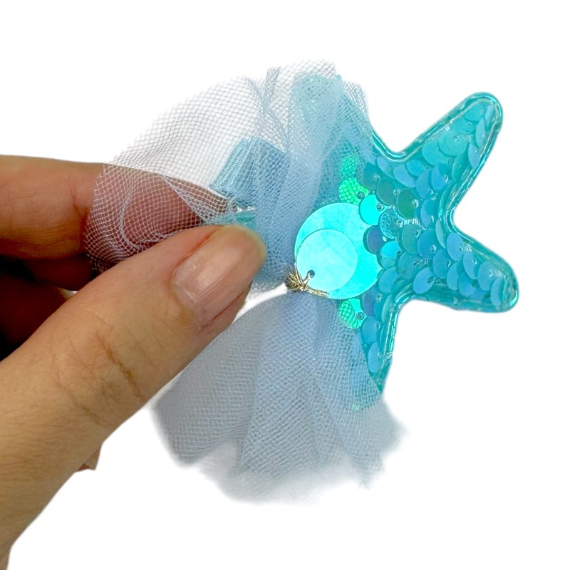 Spinka Rozgwiazda z Cekinami i Tiulową Ozdobą Syrenka perłowa