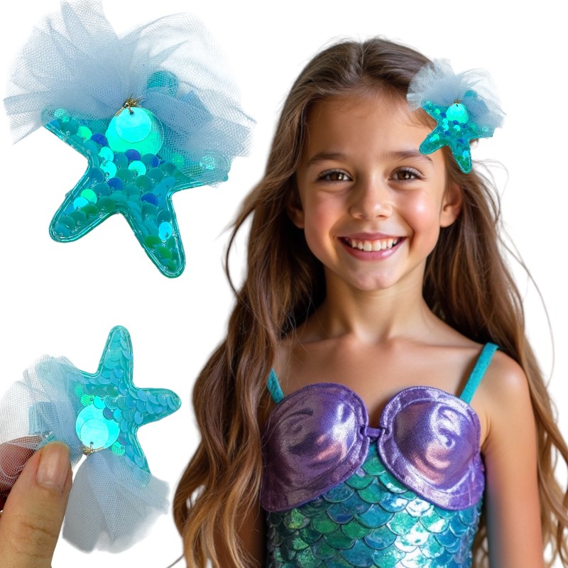 Spinka Rozgwiazda z Cekinami i Tiulową Ozdobą Syrenka perłowa