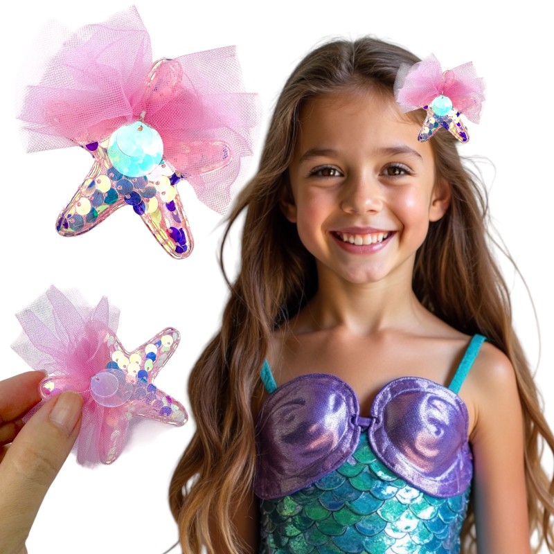 Spinka Rozgwiazda z Cekinami i Tiulową Ozdobą Syrenka perłowa