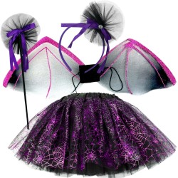 Magiczna Czarownica Zestaw Fioletowa tutu Skrzydła Nietoperza Pajęczarka