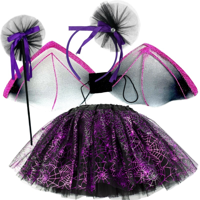 Magiczna Czarownica Zestaw Fioletowa tutu Skrzydła Nietoperza Pajęczarka