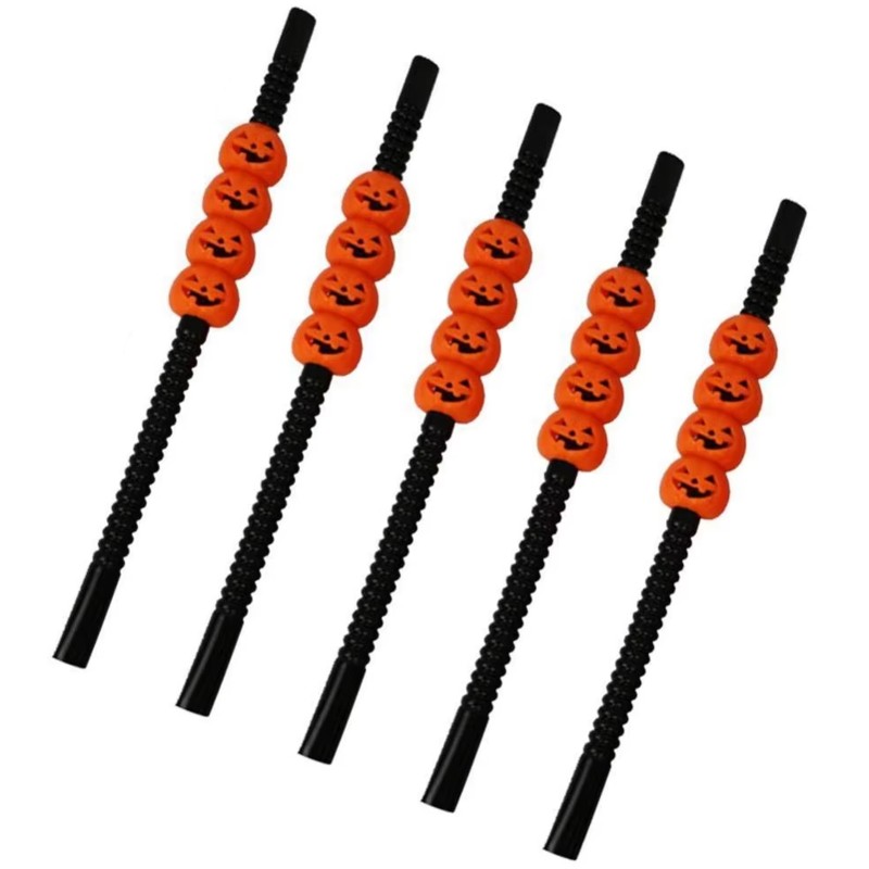 Halloweenowe Słomki z Dyniami Zestaw 5 sztuk Dynia