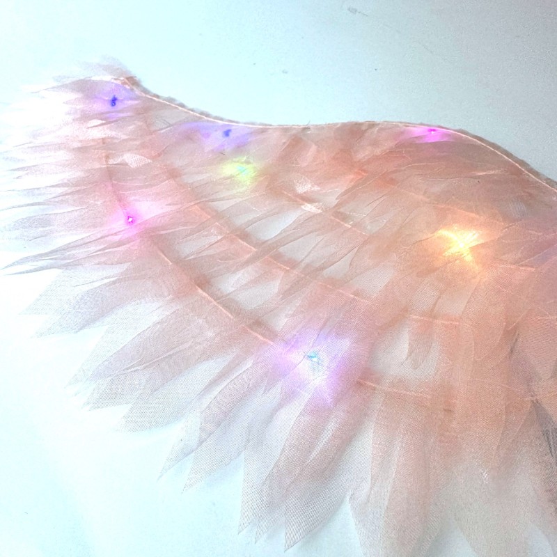 Skrzydełka Pudrowy róż Magiczne Delikatne LED Tiul 56x17cm